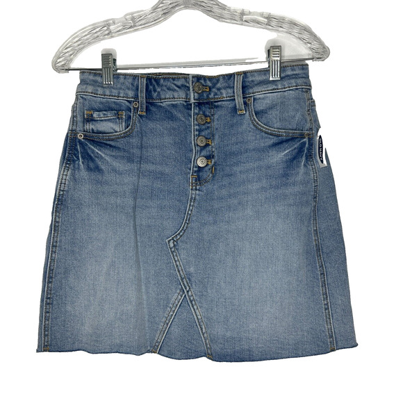 Old Navy Denim Jean Skirt Women's Size 2 High Waist Button Front Frayed Hem NEW - Picture 1 of 11